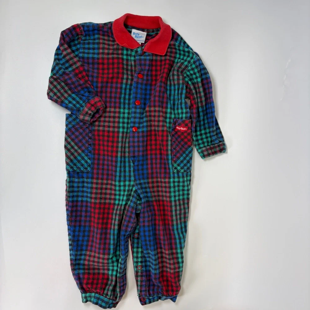 VTG‎ Rare OshKosh B’Gosh Baby Unisex Coverall Romper Size 24 Months Checkered